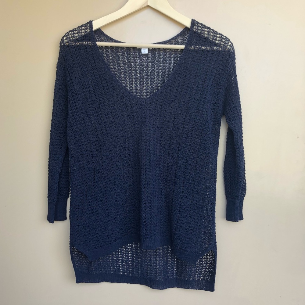 J JILL NAVY CROCHETED SWIM COVER/BEACH TOP